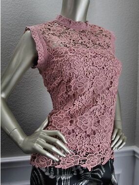 Nanette Lepore Rose Pink Crochet Lace High-Neck Camisole